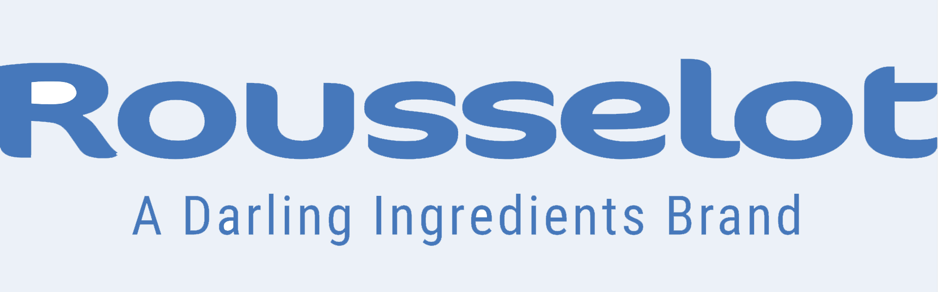 Rousselot logo, a brand of Darling Ingredients. The company name is in a modern, blue font, with the slogan &quot;A Darling Ingredients Brand&quot; underneath in a smaller font size on a light blue background.